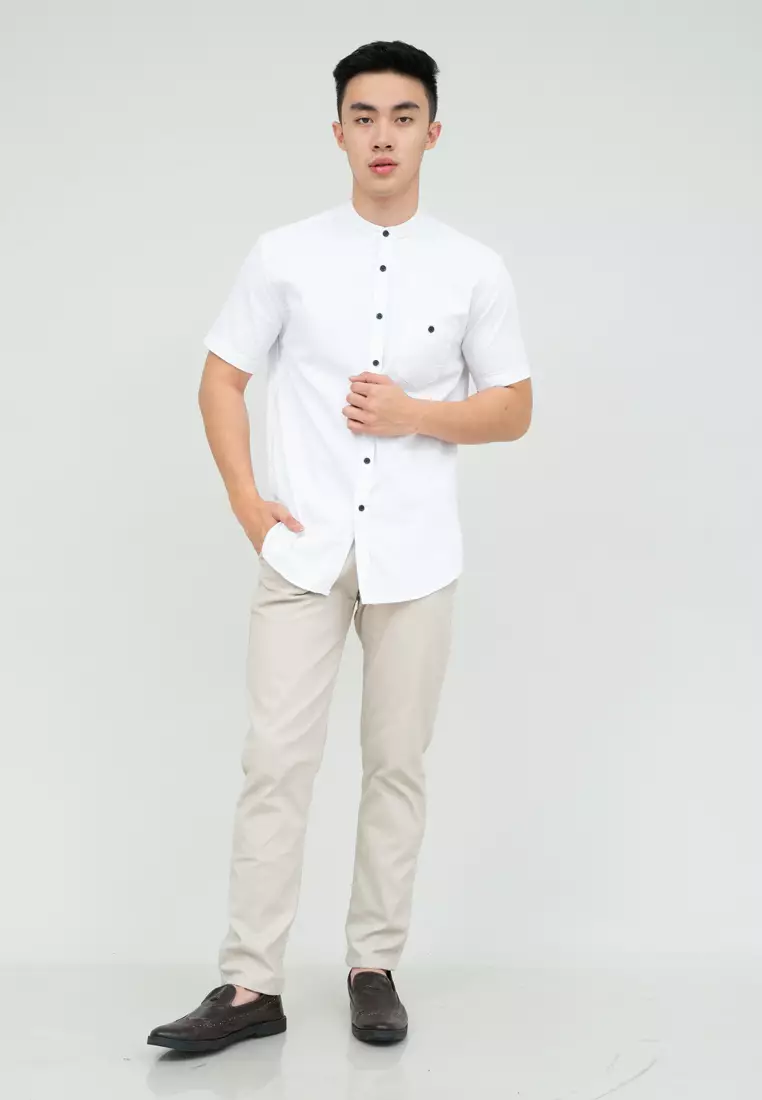 Houseofcuff Baju Koko Kemeja Lengan Pendek Pria Putih