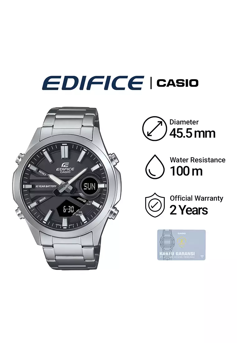 Casio Edifice Jam Tangan Analog-Digital Pria Silver Black Dial Stainless Steel - EFV-C120D-1A