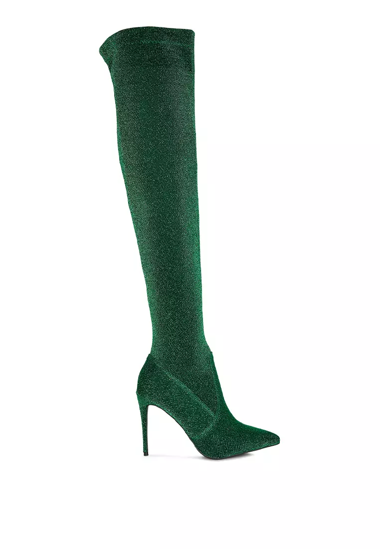 Discount on London Rag  shoes - SKU: Green High Heel Knitted Long Boots