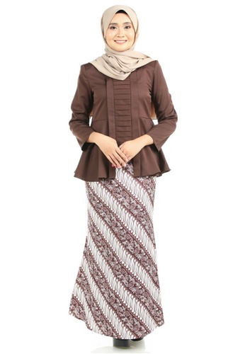 Rabiya Kebaya Peplum with Batik Motifs Skirt from Ashura in White and Multi and Brown