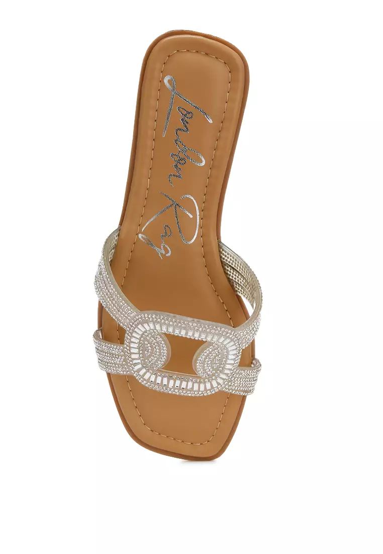 Rhinestones Embellished Flat Sandals in Silver