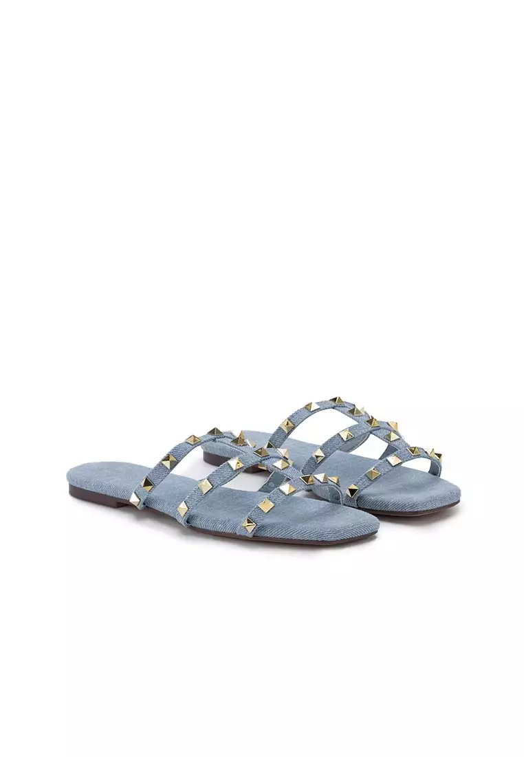 STUDDED FLAT SLIDE 四方凸钉平底拖鞋