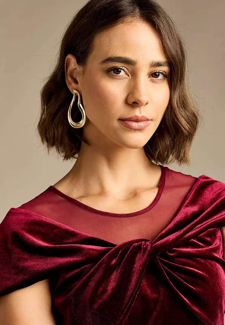 Loveday Burgundy Velvet Off Shoulder Dress
