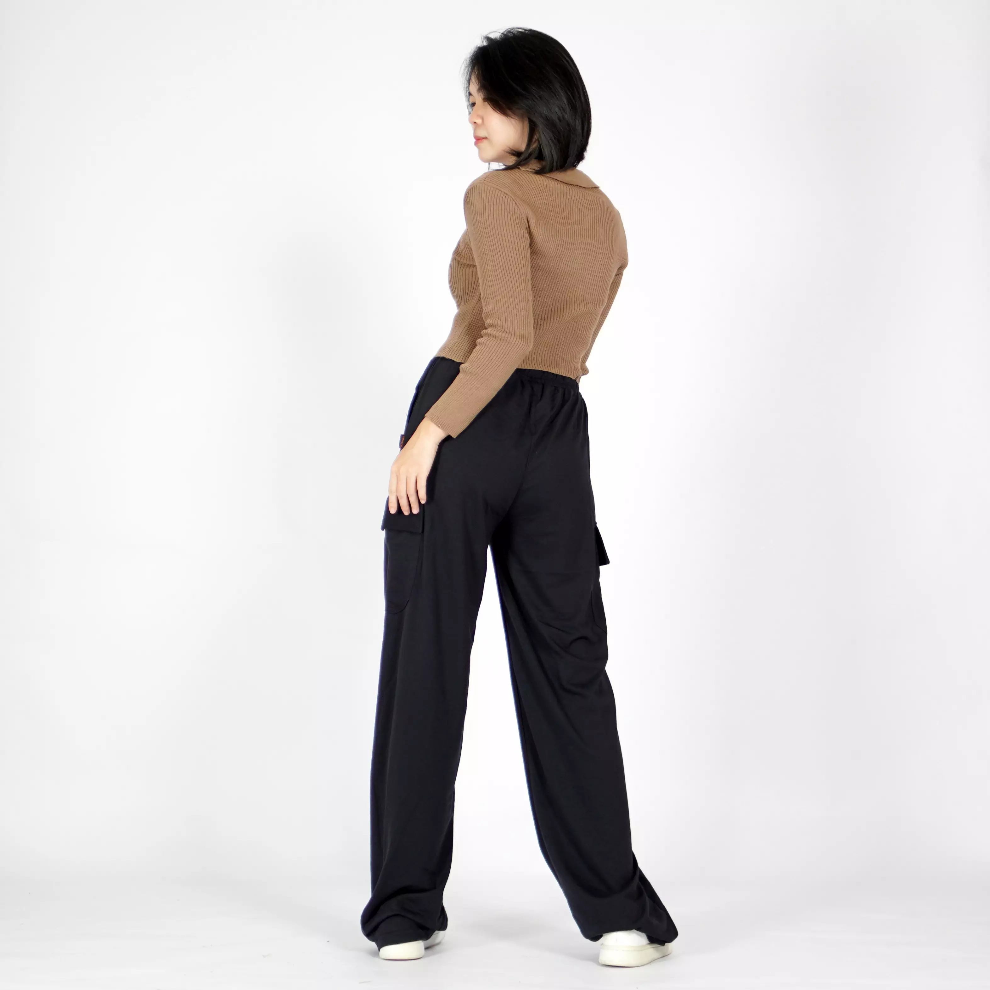  YOONA Celana Kargo Wanita Gaya Korea Cargo Pants Korean Style - HITAM