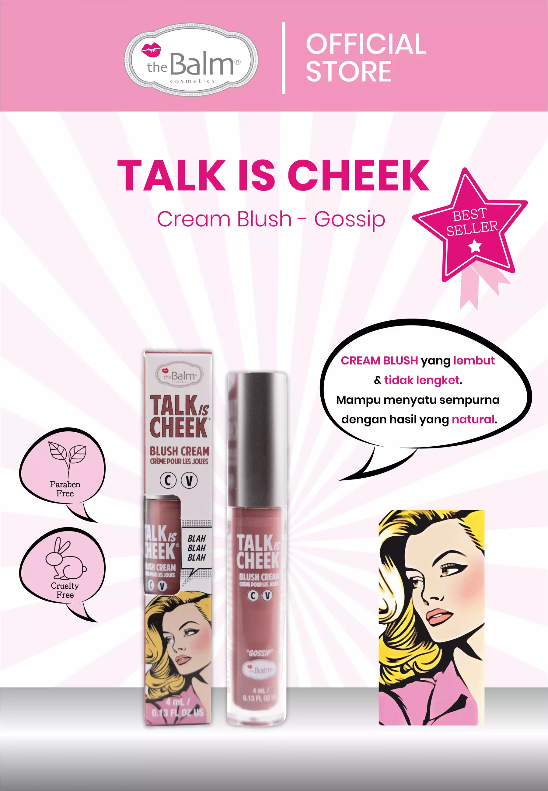 theBalm Talk Is Cheek Cream Blush - Gossip