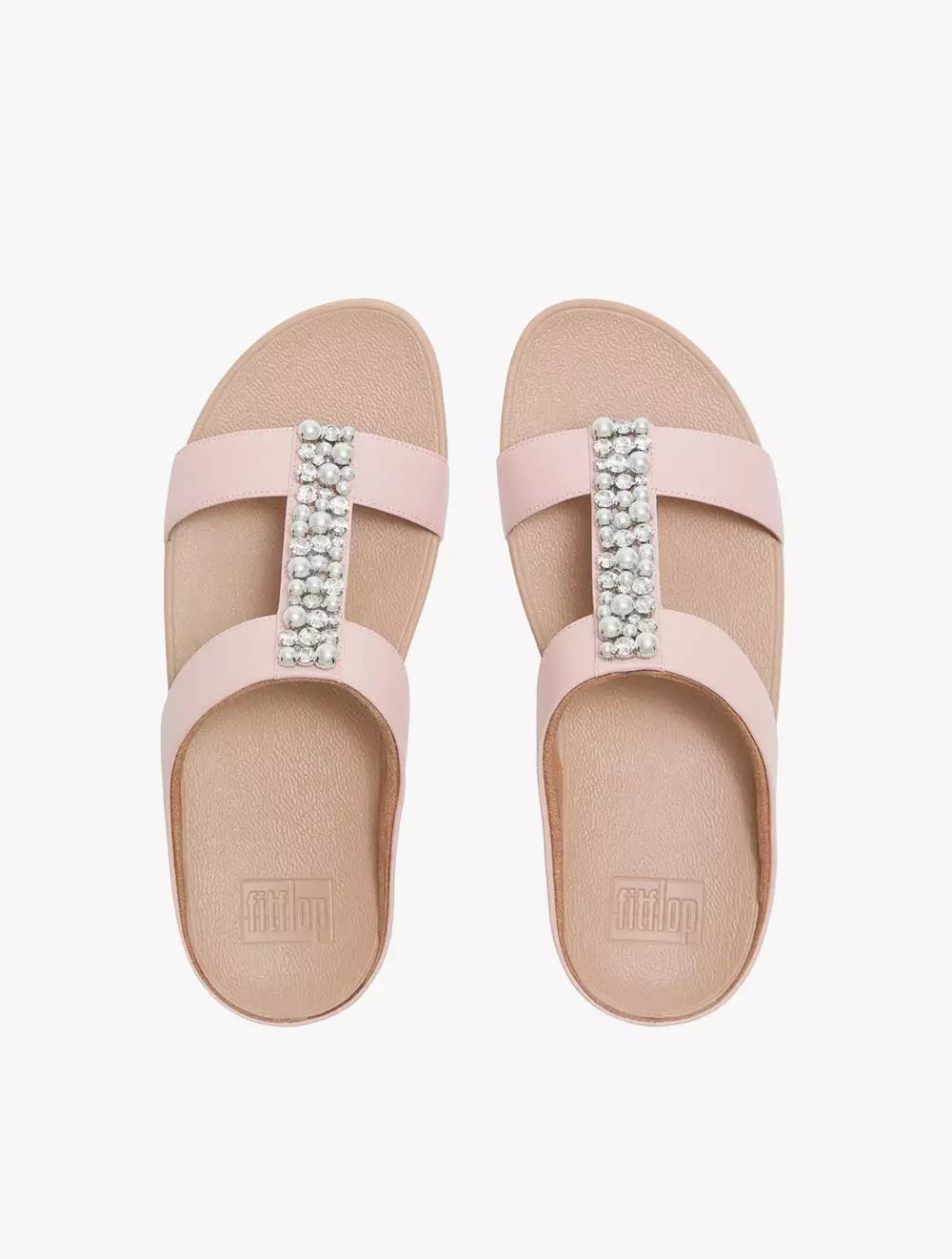 Fitflop Fino Pearls-And-Crystal H-Bar Women's Slides - Faded Blush