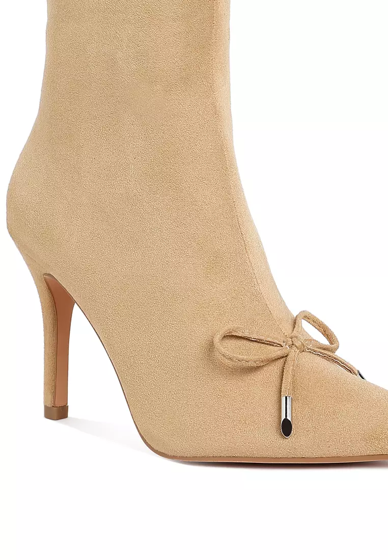 Bow Detail Ankle Boots In Beige