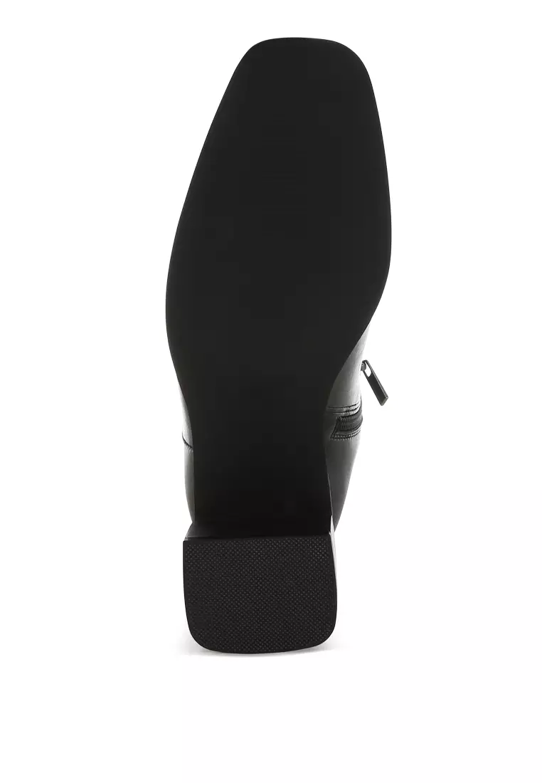 Square Toe Faux Leather Boots in Black