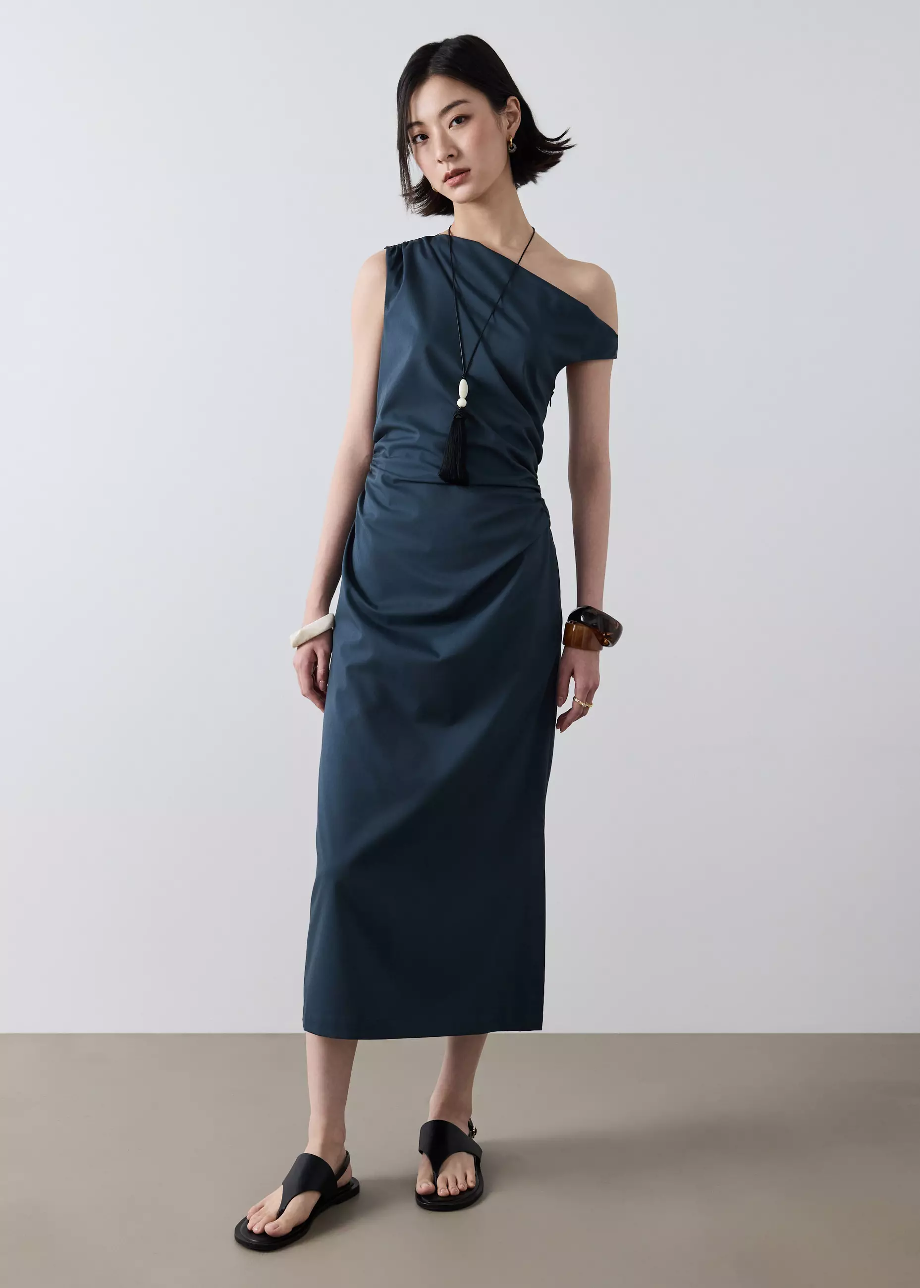dress wanita formal Jual Love, Bonito - Kelda Poplin Asymmetric Column Dress Original 2026 green and white