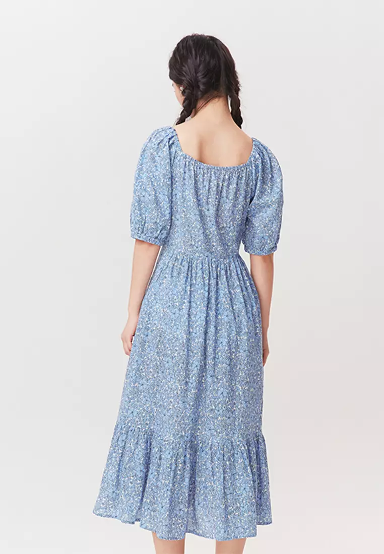 Summer Puff Knot Sleeve Chiffon Dress