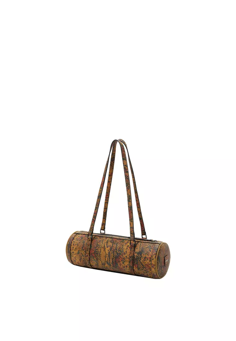 Barrel Baguette Bag - Snake Embossed Biscuit