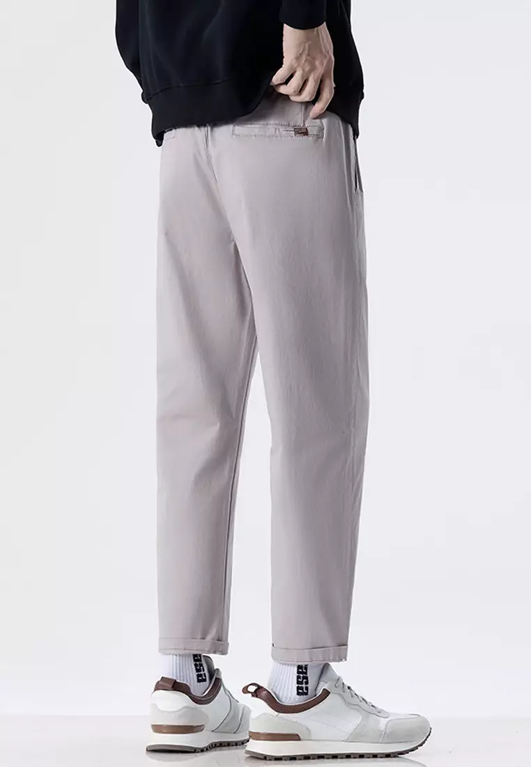 型男修身斜布褲