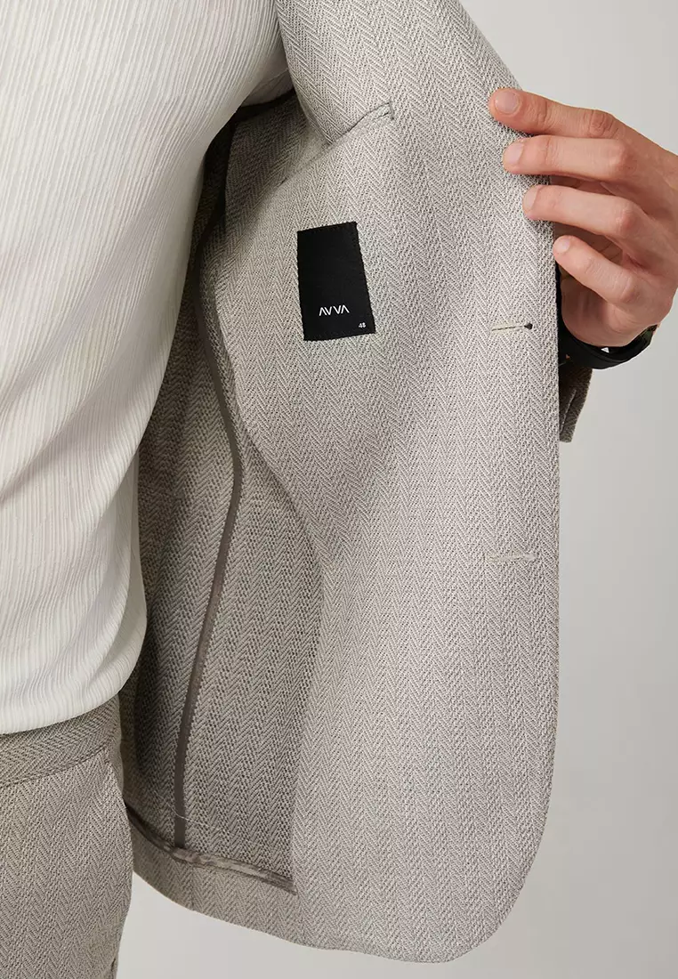 Men's Gray Unlined Linen Blended Lightweight Jacket A41Y4029