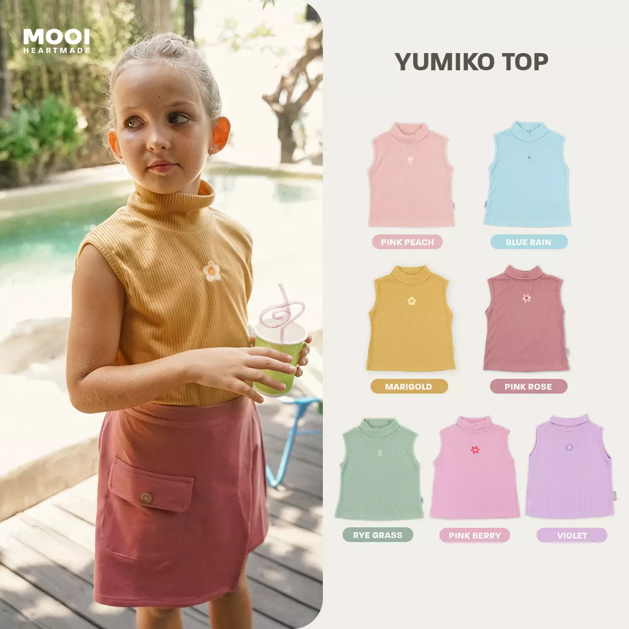 Mooi Atasan Anak Perempuan Yumiko Rib Top - Blue  Rain