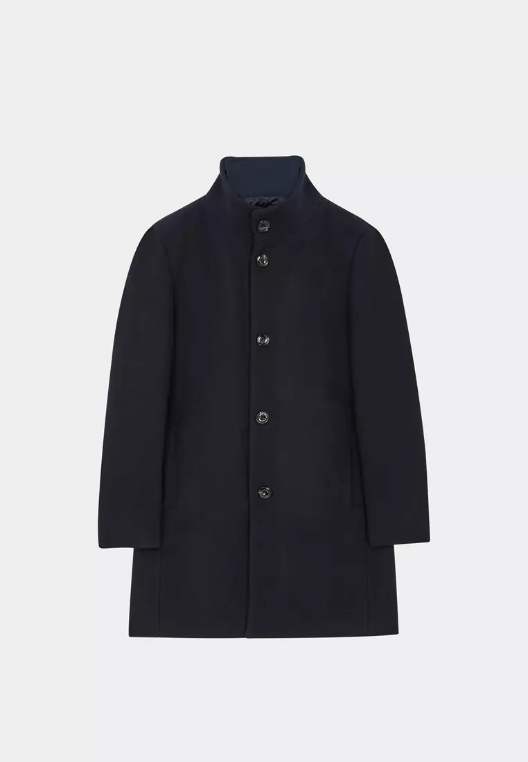 藏青假兩件立領大衣