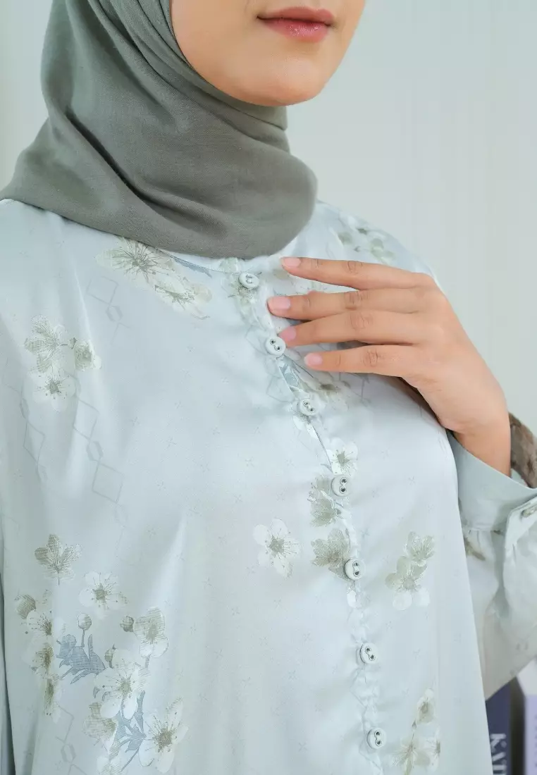 Mosleem Green Floral One Set Armany Silk By Brilliant Girl Warna Hijau