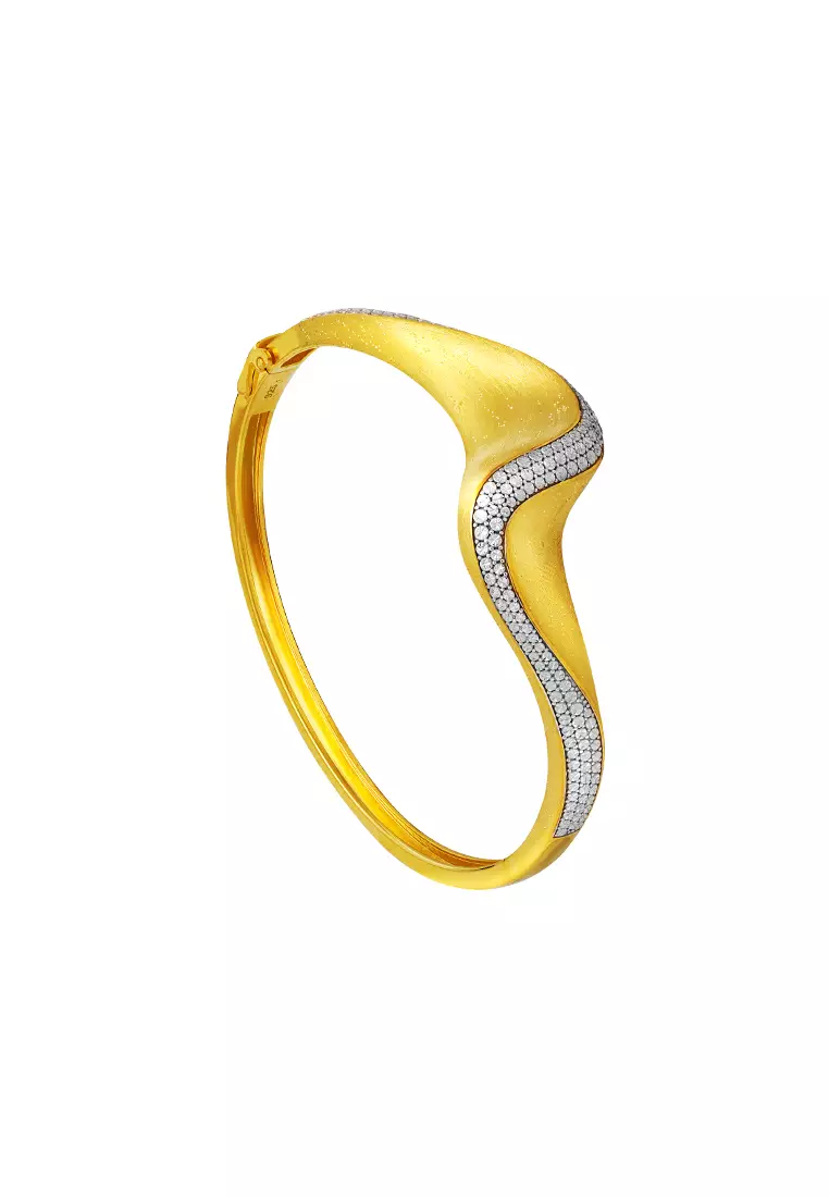 TOMEI Diamond Cut Collection Curvy Bangle, Yellow Gold 916