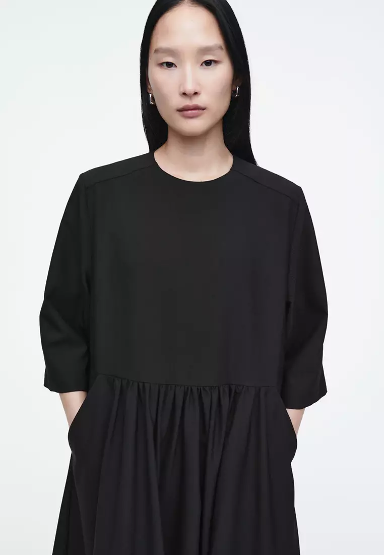 Gathered Wool-Blend Midi Dress