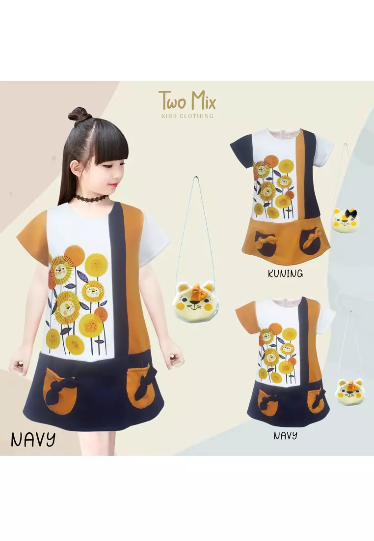 Two Mix - Dress Anak Perempuan Lucu Bahan Kaos - Baju Anak Perempuan Tas Lucu 1-8 Tahun 4283