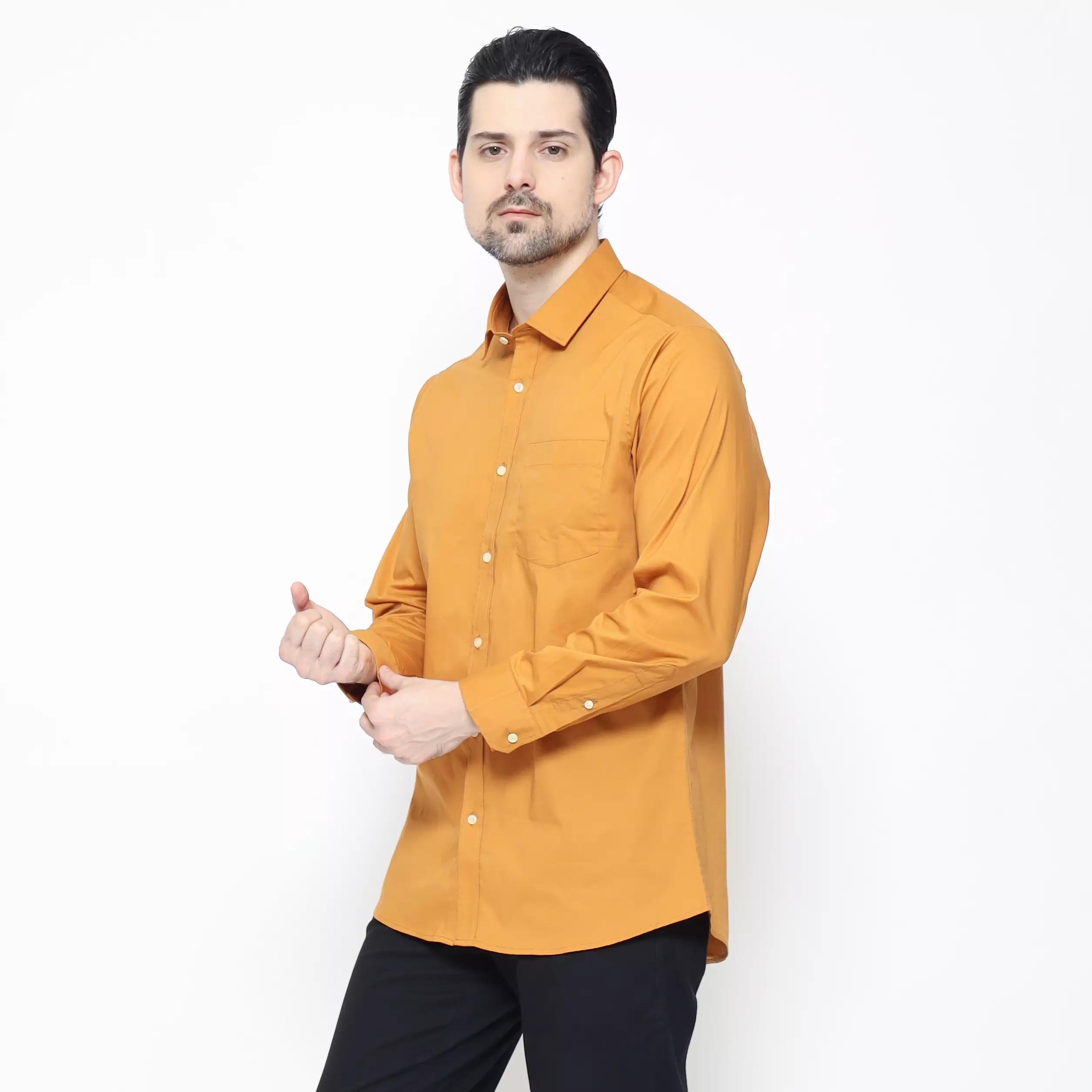 Lawell Kemeja Pria Slim Fit – Formal & Casual Warna Ginger – Cotton Garbadin – ALCEO-MLSF