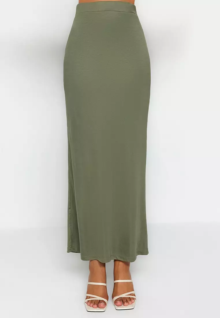 Elastic waist shop khaki skirt