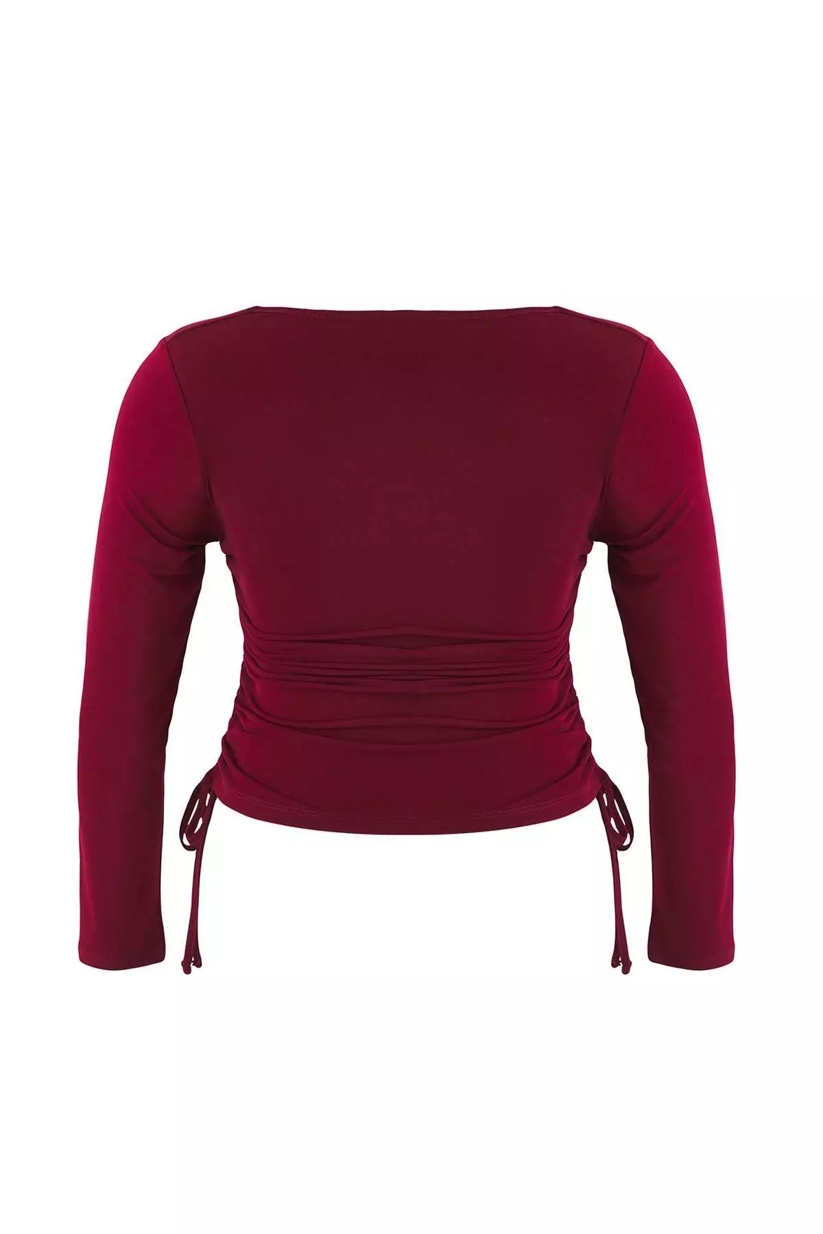 Tile Square Neck Side Gathered Knitted Plus Size Blouse