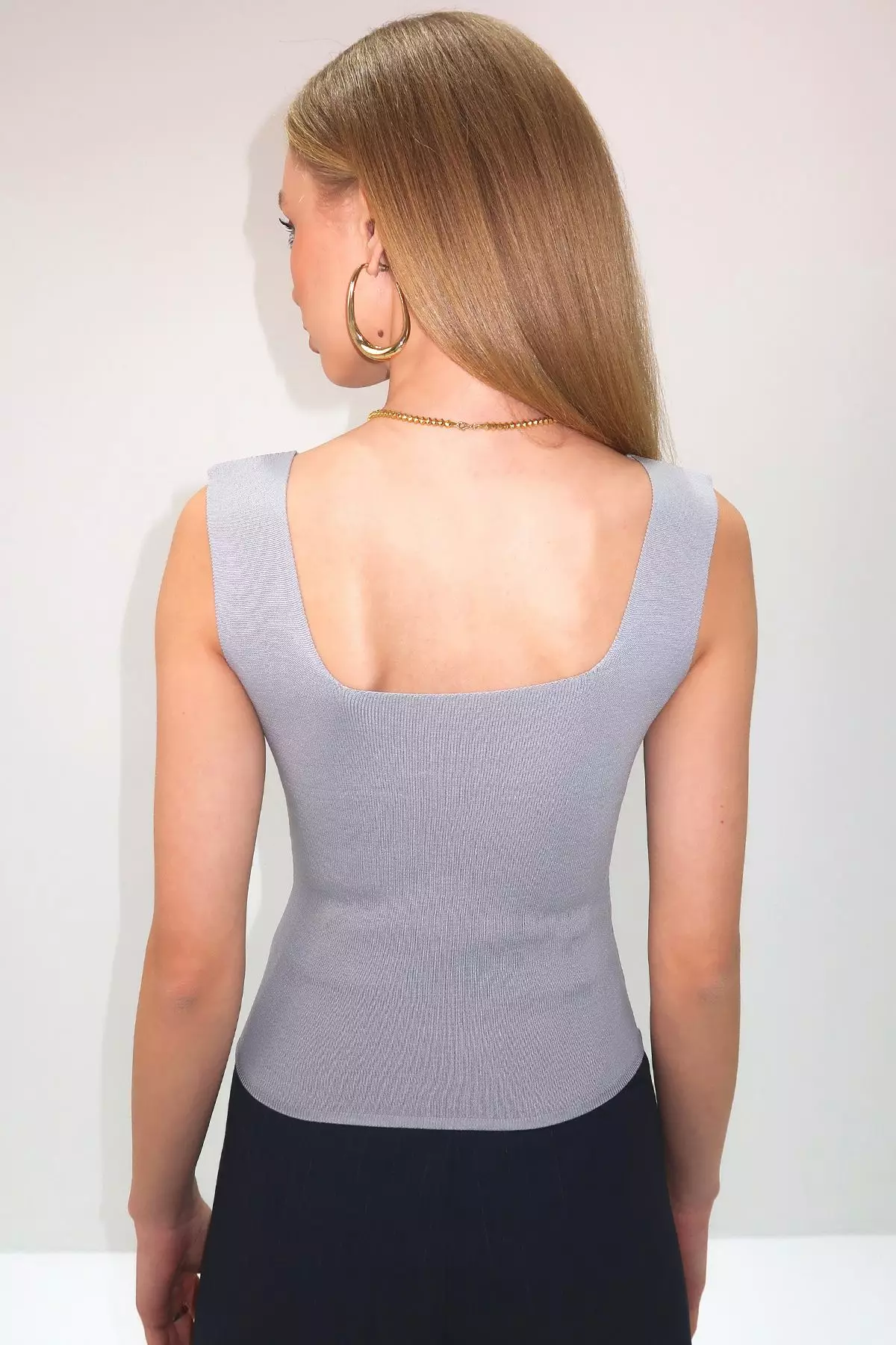 Women's Grey - Plum Square Collar Seasonal Mercerized 2 Piece Knitted Blouse