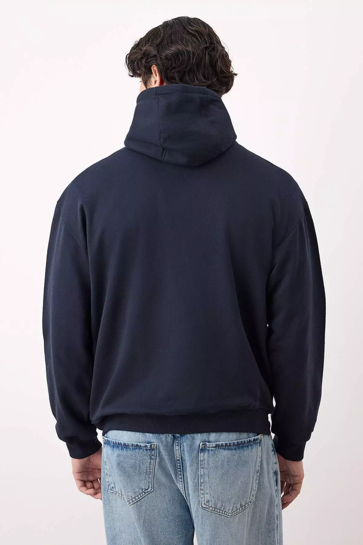 Navy Blue Oversize/Wide Cut Zippered Warm Hooded Sweatshirt-Cardigan