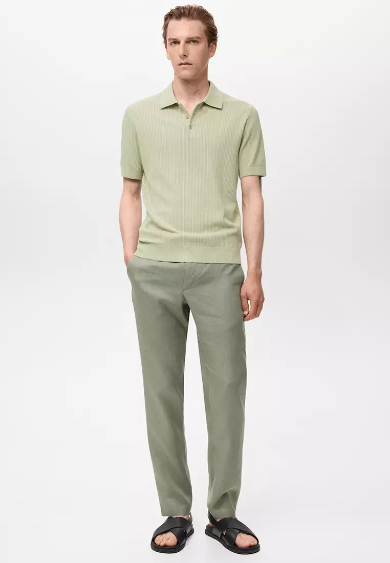 Ribbed Knit Polo Shirt