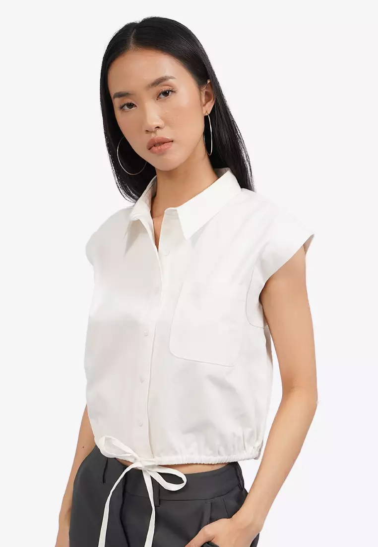 Short Sleeve Blouse with Tied Hemline