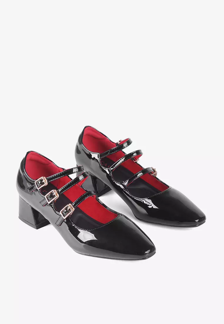 New Lenore Mary Jane Block Heels in Black