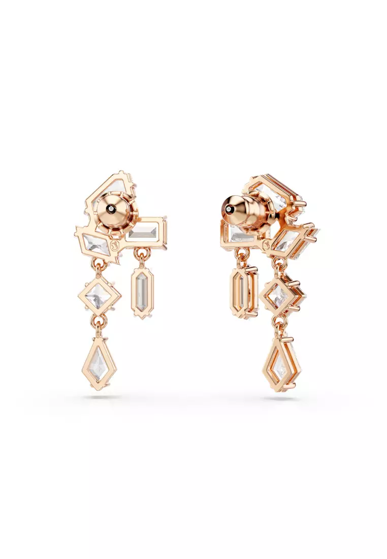 Mesmera drop earrings, Mixed cuts, White, Rose gold-tone plated