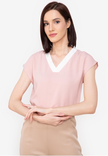 ZALORA WORK pink 100% Recycled Polyester Contrast Top D36D9AAD0EBDAEGS_1