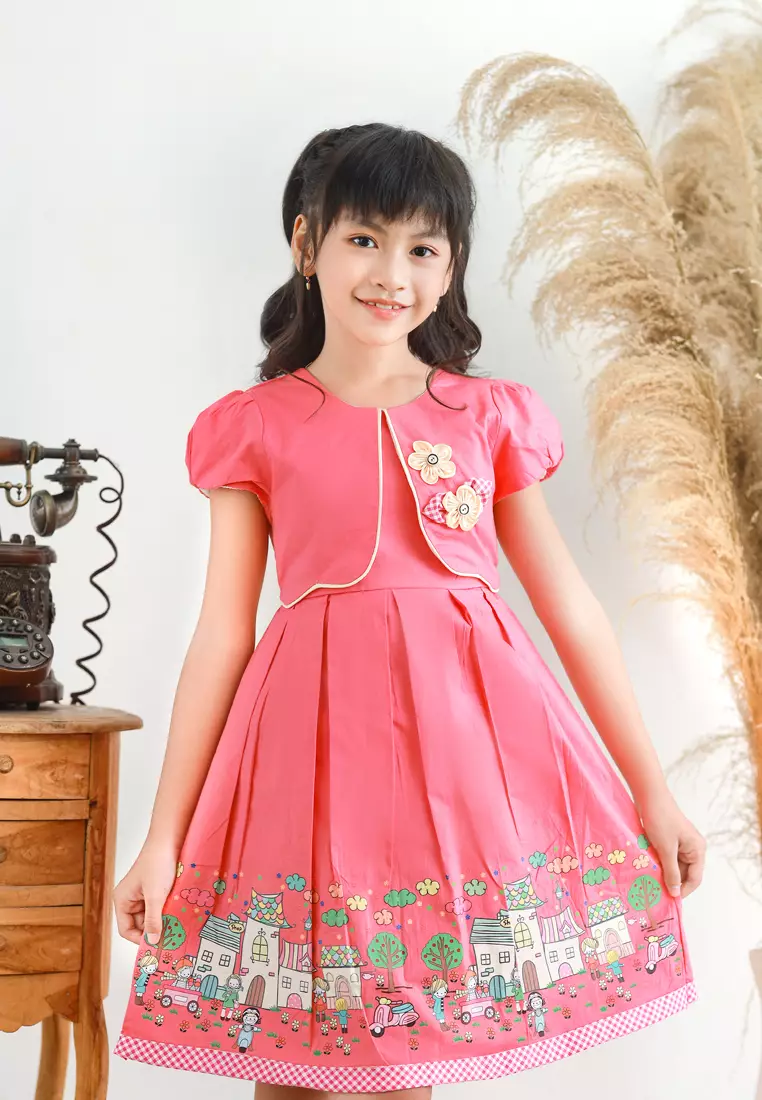 Two Mix Dress Anak Perempuan Bahan Katun Usia 1-12 Tahun 4222