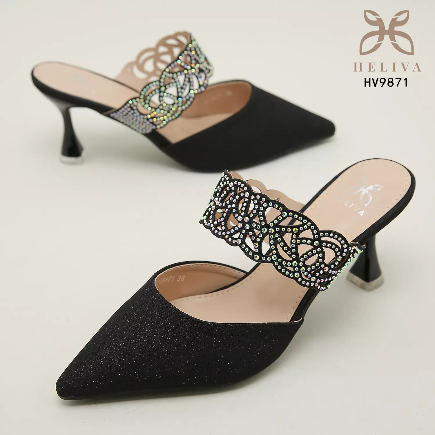 Heliva Lucia Women Heels Satin Glitter Sling Jewel Accessories