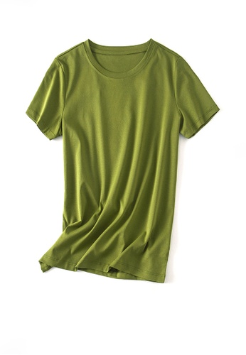 Twenty Eight Shoes green VANSA Round Neck Mercerized Cotton Short-sleeved T-Shirt VCW-Ts1902U 5E1EBAAF522390GS_1