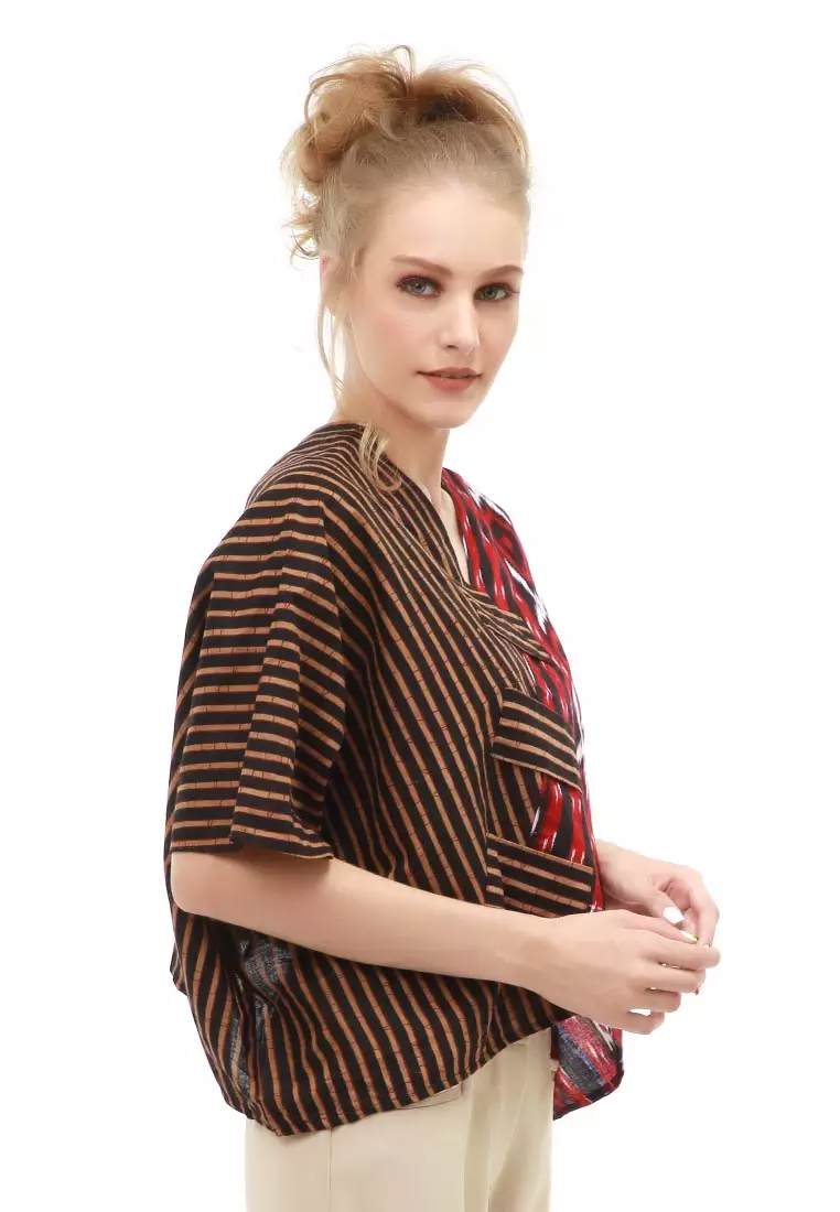 Lynelle Atasan Formal Wanita Blouse Crop Top Batik Songket Material Cotton ORIGINAL - Maroon