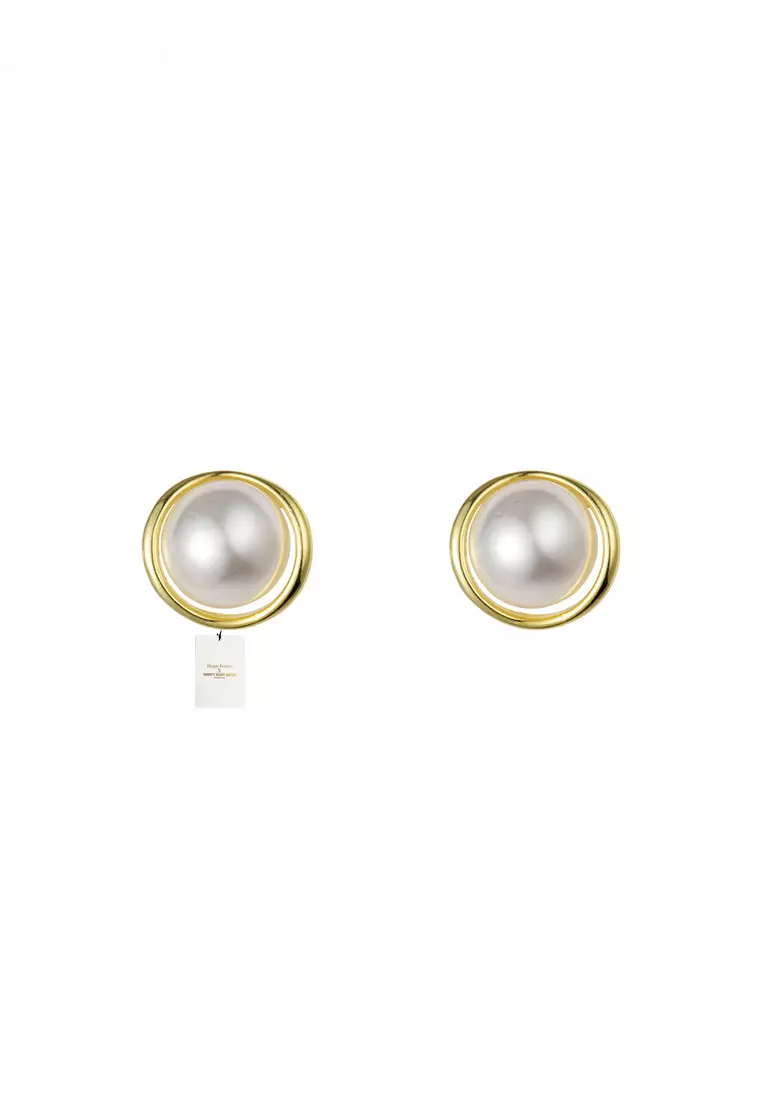 Buy HAPPY FRIDAYS 925 Silver Plated Gold Faux Pearl Earrings JW AR