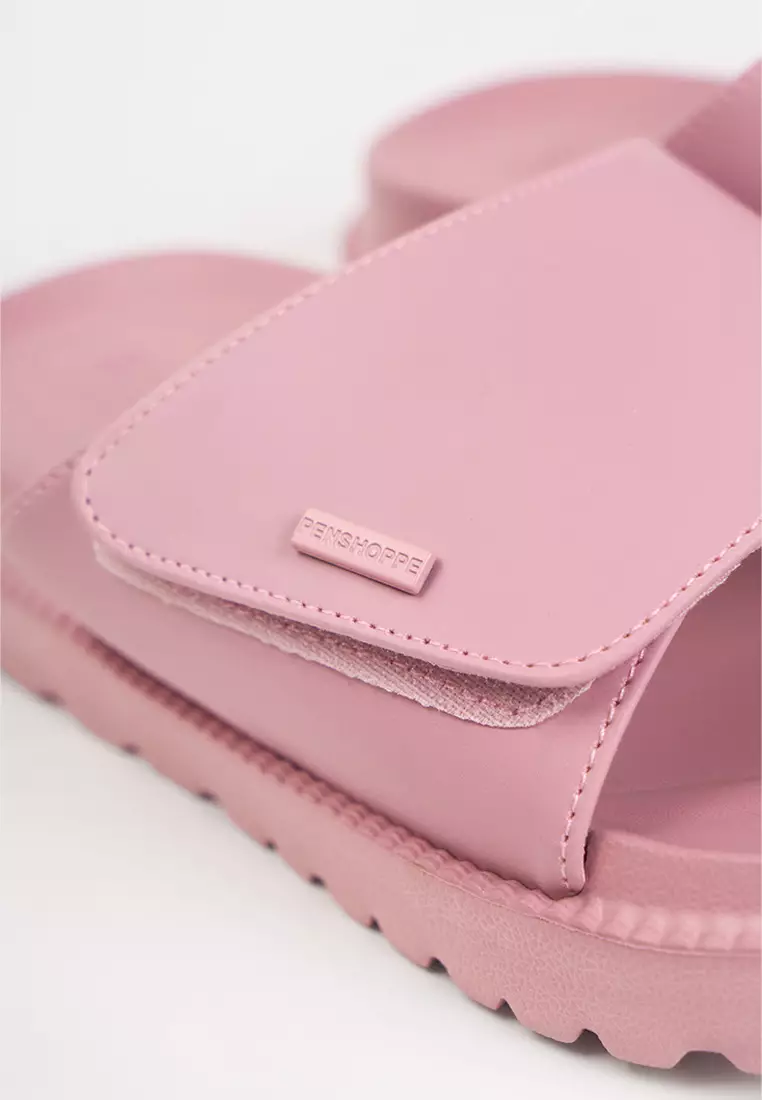 Women's Platform Slides with Metal Branding