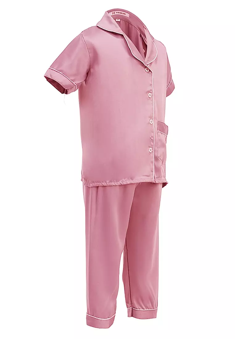 Joyce Piyama Anak Unisex Lengan Pendek Kids Pajamas Motif Polos Material Satin ORIGINAL - Dusty Pink