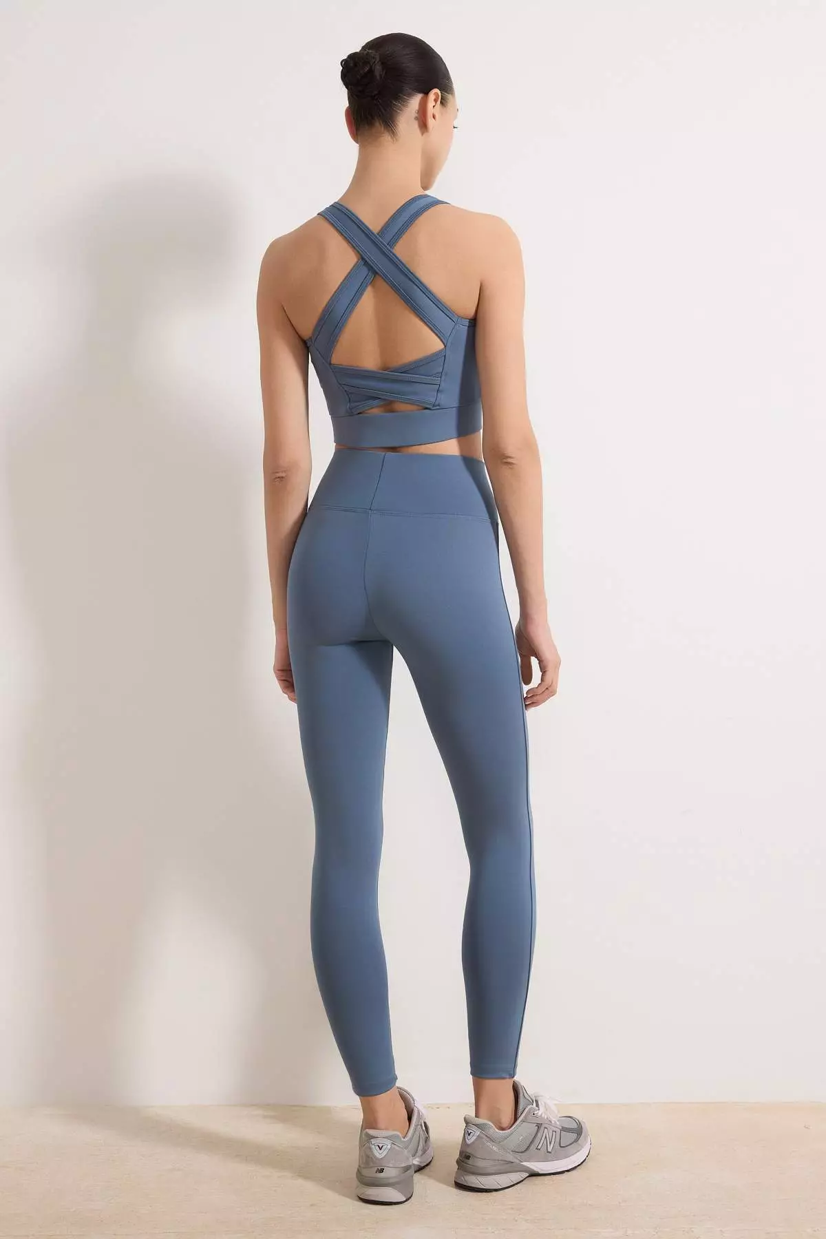 Dull Blue Wide Waist Elastic Extra Shaping / Sculpting Full Length Knitted Sports Leggings Twoaw21Ta29