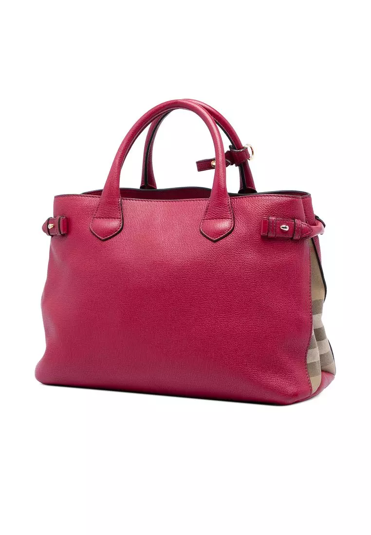 Pre-Loved Burberry Medium Leather And House Check Canvas Banner Satchel
