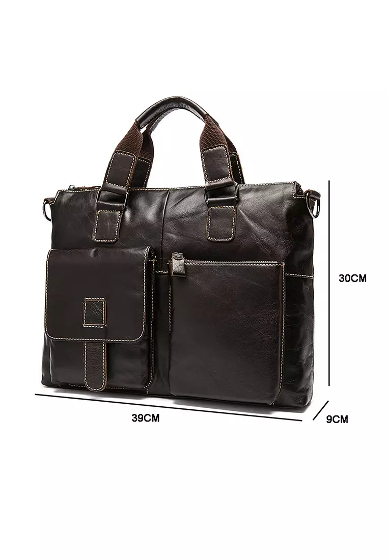 Buy Lara Men's Classic Retro Cowhide Leather Crossbody Briefcases 2024