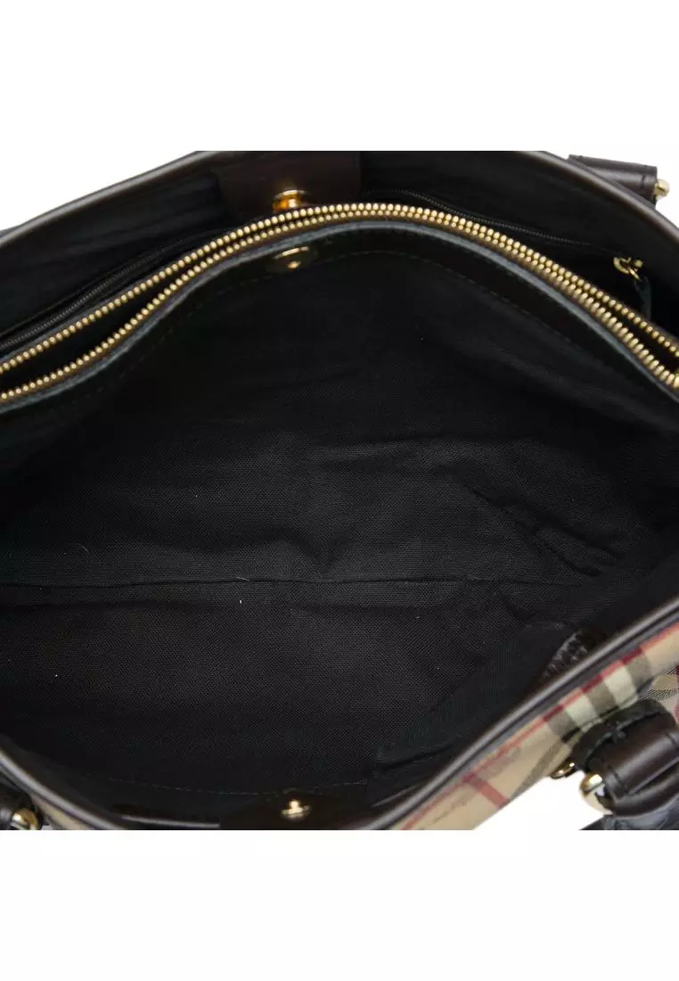Pre-Loved Burberry Large Haymarket Check Coated Canvas Northfield Satchel