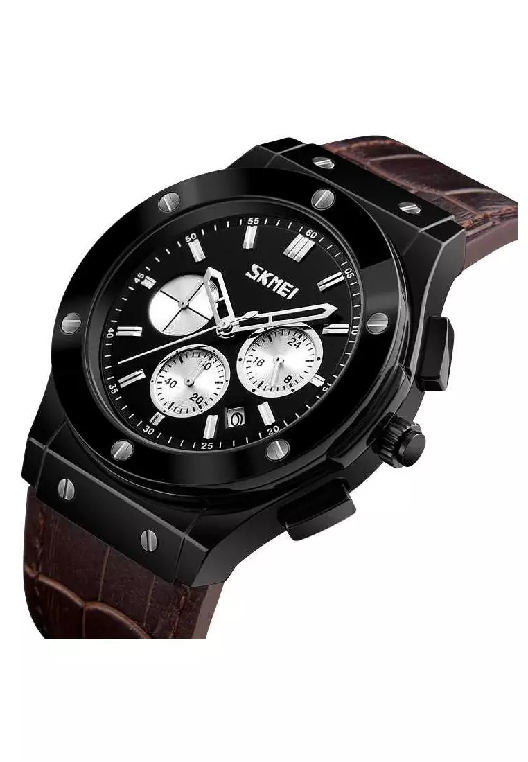 Jam Tangan Analog Elegan Pria Waterproof 30m Strap Tali Material PU Leather MM99 ORIGINAL