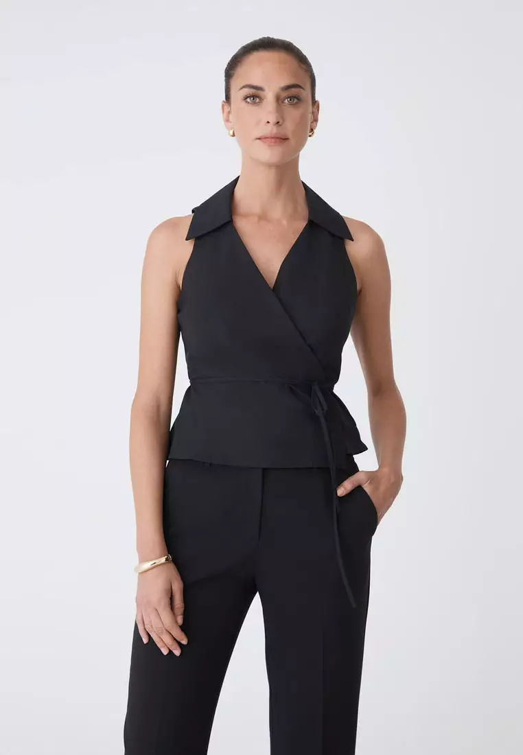 Layla Collared Wrap Top