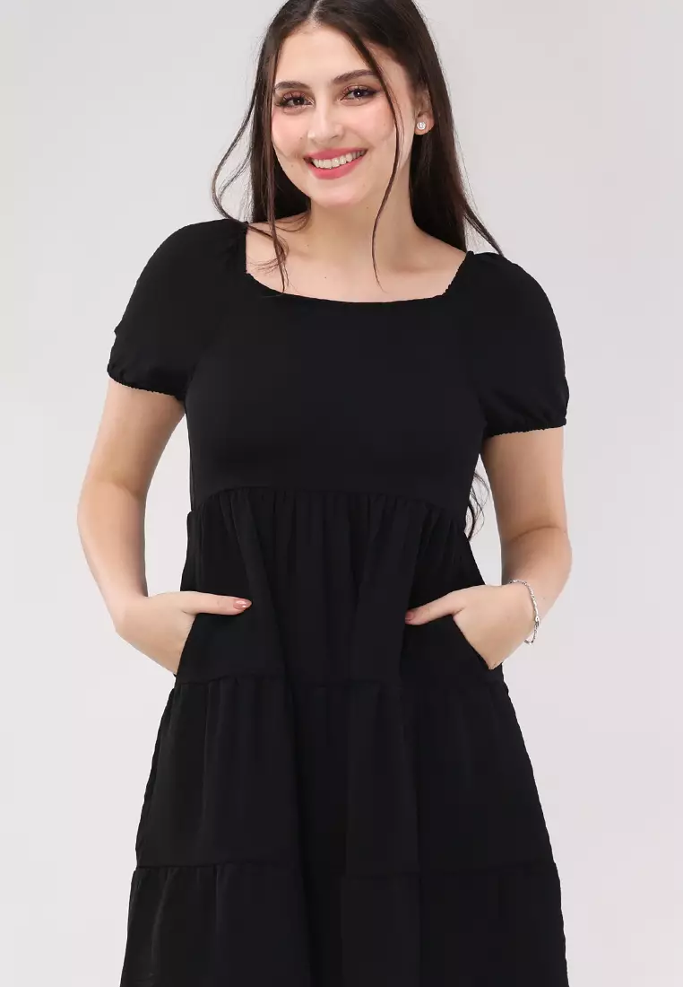 Linen Wrinkles Woven Short Sleeves Dress