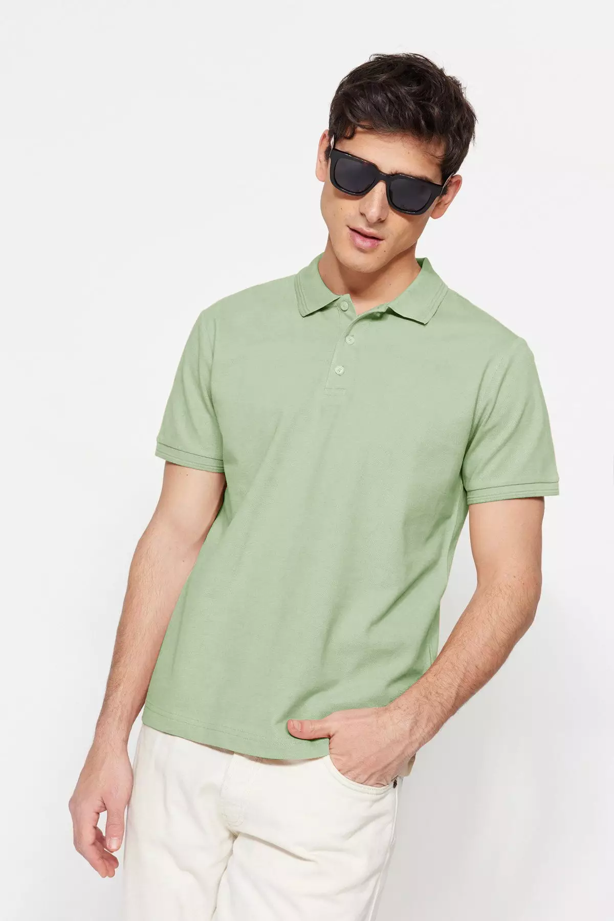 Mint Stripe Slim Fit Polo Neck T-Shirt - 100% Cotton Tmnss20Po0009