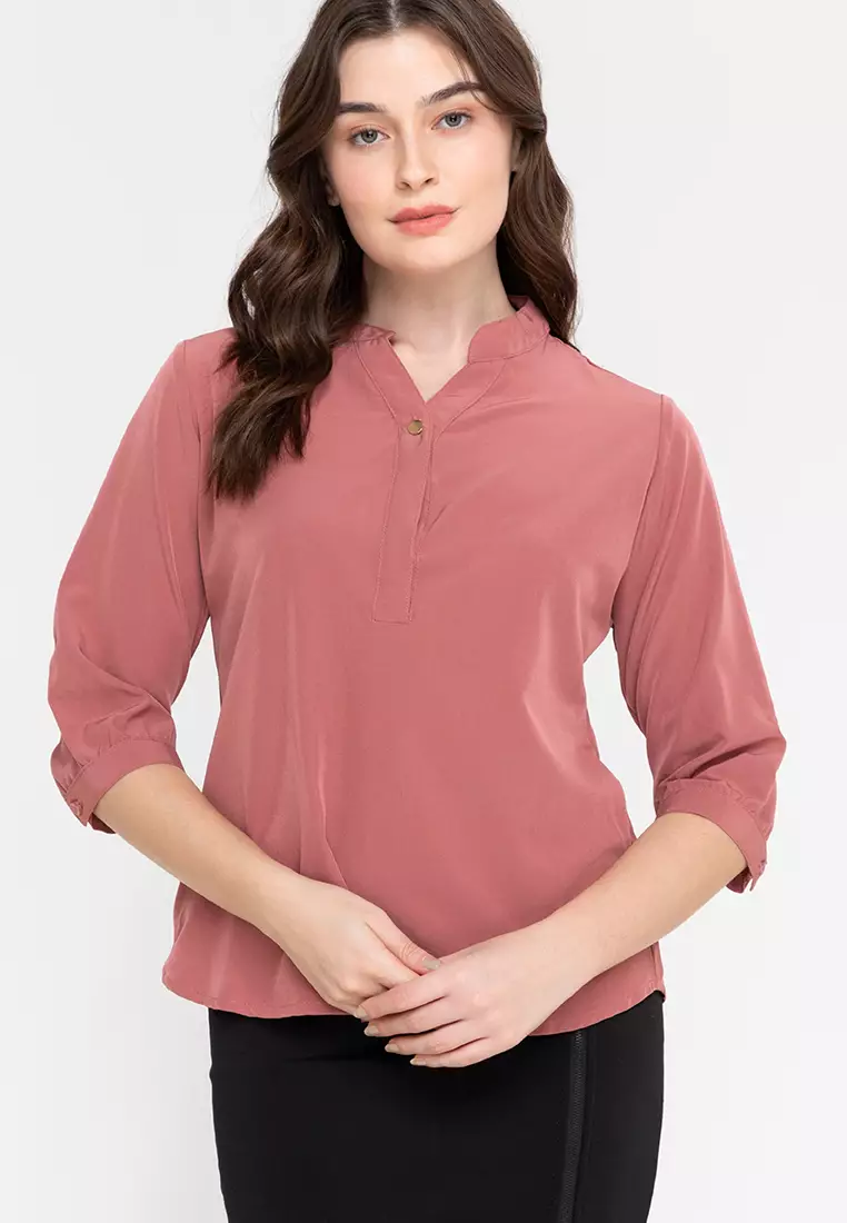 Lars Mandarin Collar 3/4 Sleeve Top