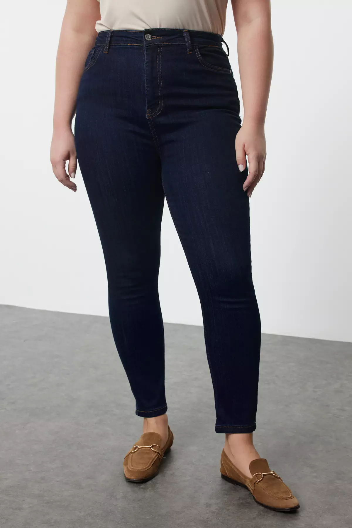 Dark Blue High Waist Plus Size Skinny Jeans